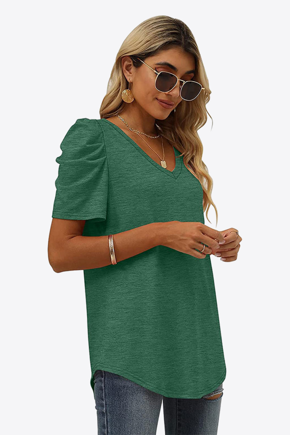 Buy V-Neck Puff Sleeve Tee by Faz