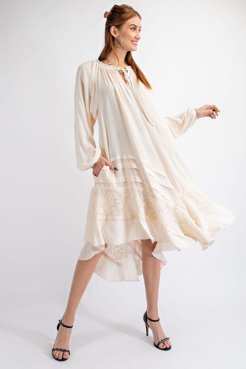 Buy Easel Elastic Neckline Bubble Sleeve Rayon Gauze Midi Dress by Sensual Fashion Boutique
