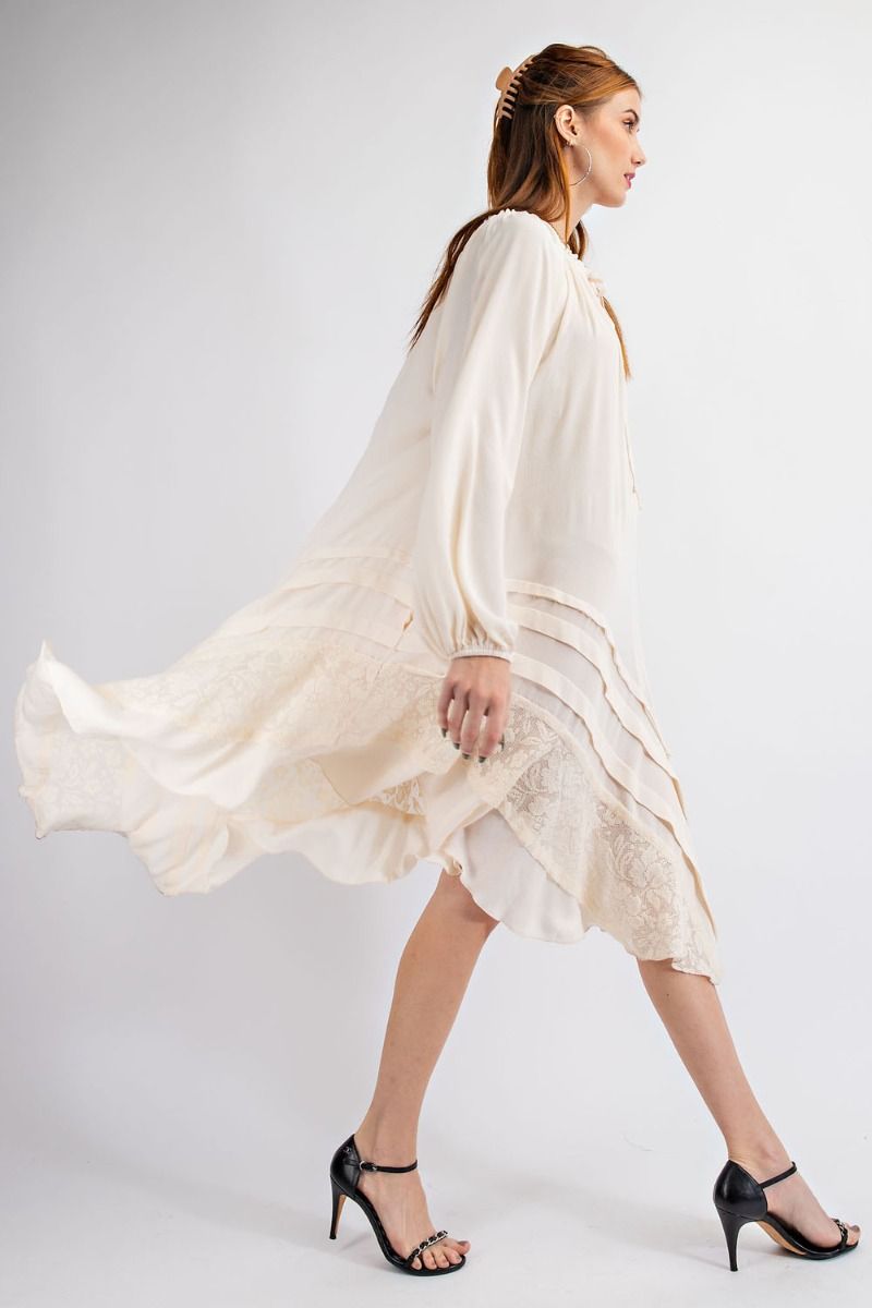 Buy Easel Elastic Neckline Bubble Sleeve Rayon Gauze Midi Dress by Sensual Fashion Boutique