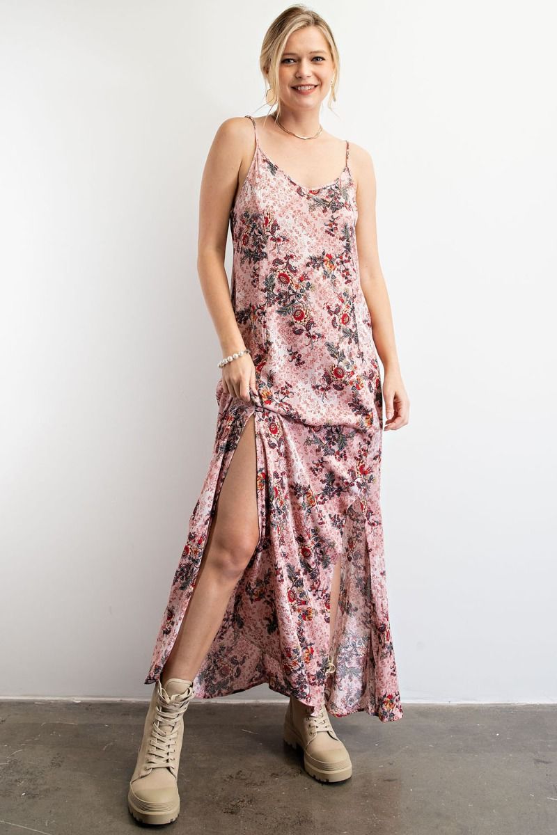 Buy Easel Printed Cami V Neckline Spaghetti Straps Maxi Dress by Sensual Fashion Boutique