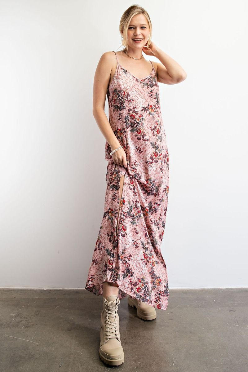 Buy Easel Printed Cami V Neckline Spaghetti Straps Maxi Dress by Sensual Fashion Boutique