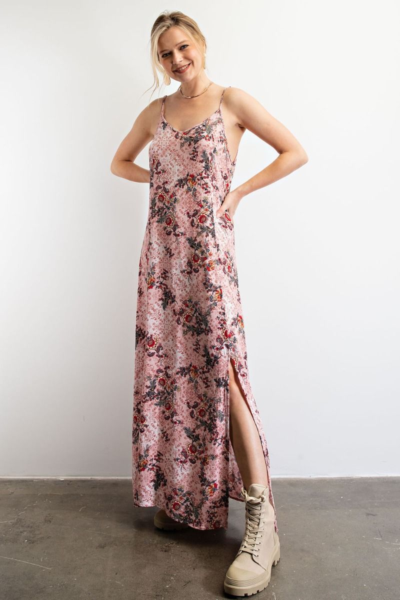 Buy Easel Printed Cami V Neckline Spaghetti Straps Maxi Dress by Sensual Fashion Boutique