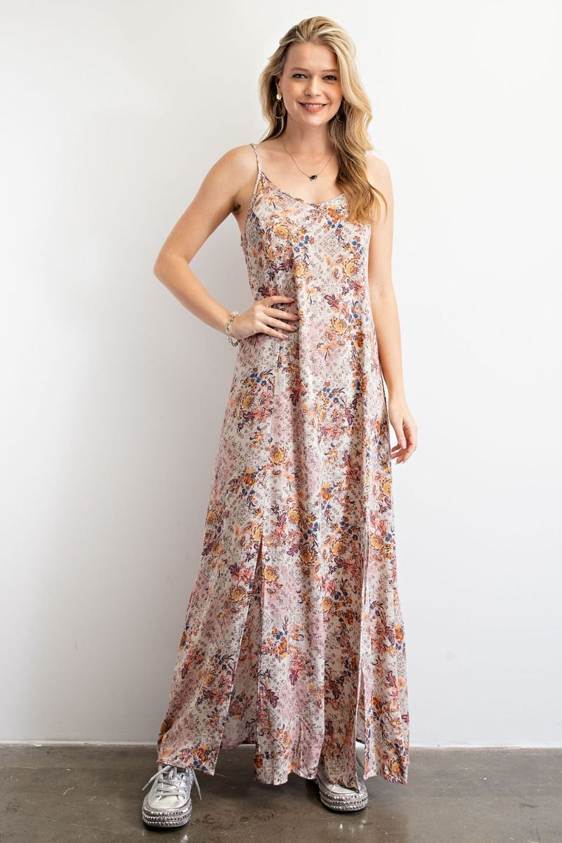 Buy Easel Printed Cami V Neckline Spaghetti Straps Maxi Dress by Sensual Fashion Boutique