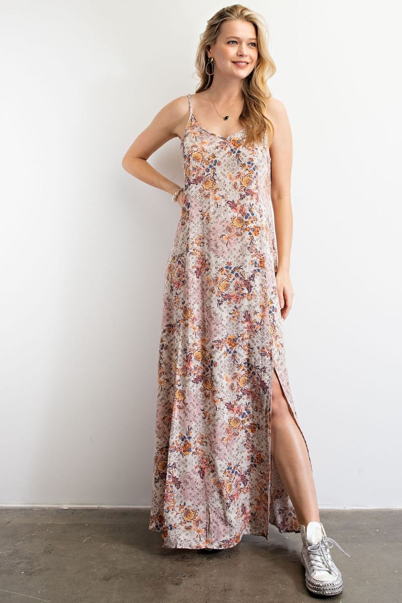 Buy Easel Printed Cami V Neckline Spaghetti Straps Maxi Dress by Sensual Fashion Boutique