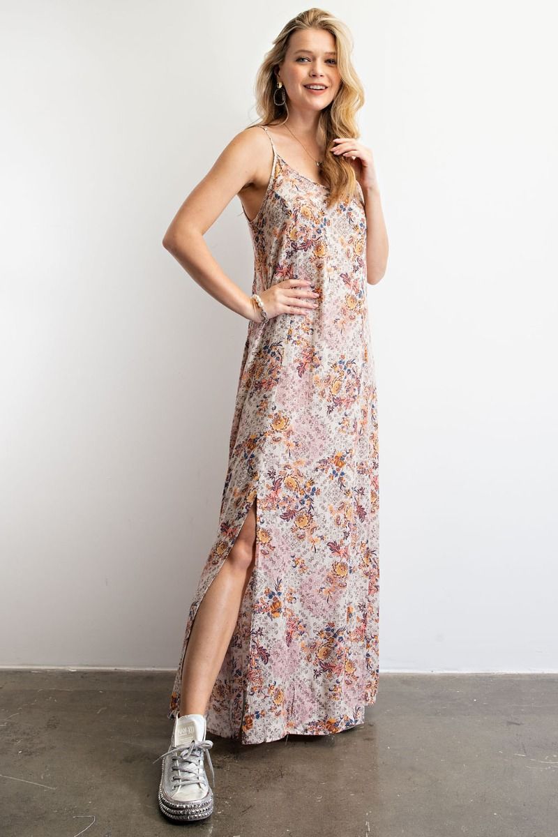 Buy Easel Printed Cami V Neckline Spaghetti Straps Maxi Dress by Sensual Fashion Boutique