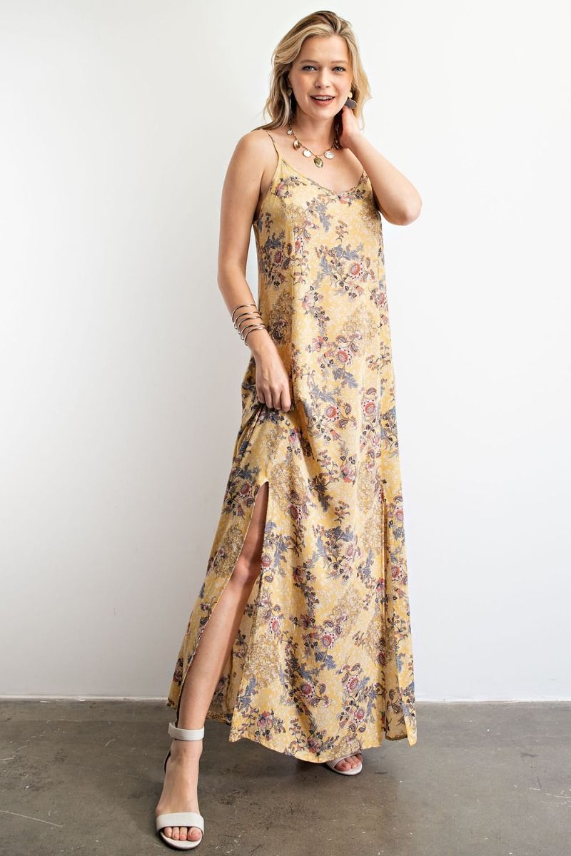 Buy Easel Printed Cami V Neckline Spaghetti Straps Maxi Dress by Sensual Fashion Boutique