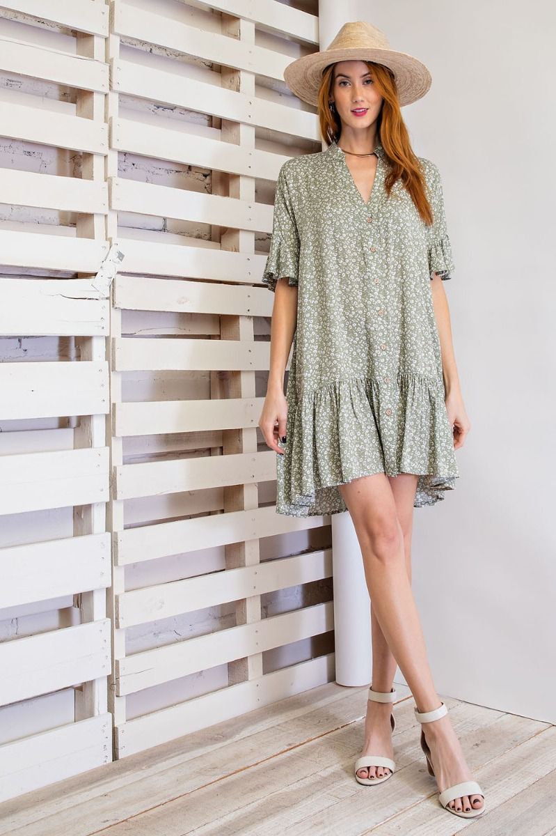 Buy Flowy Silhouette Ruffle Bottom Tunic Notched Neckline Dress by Sensual Fashion Boutique