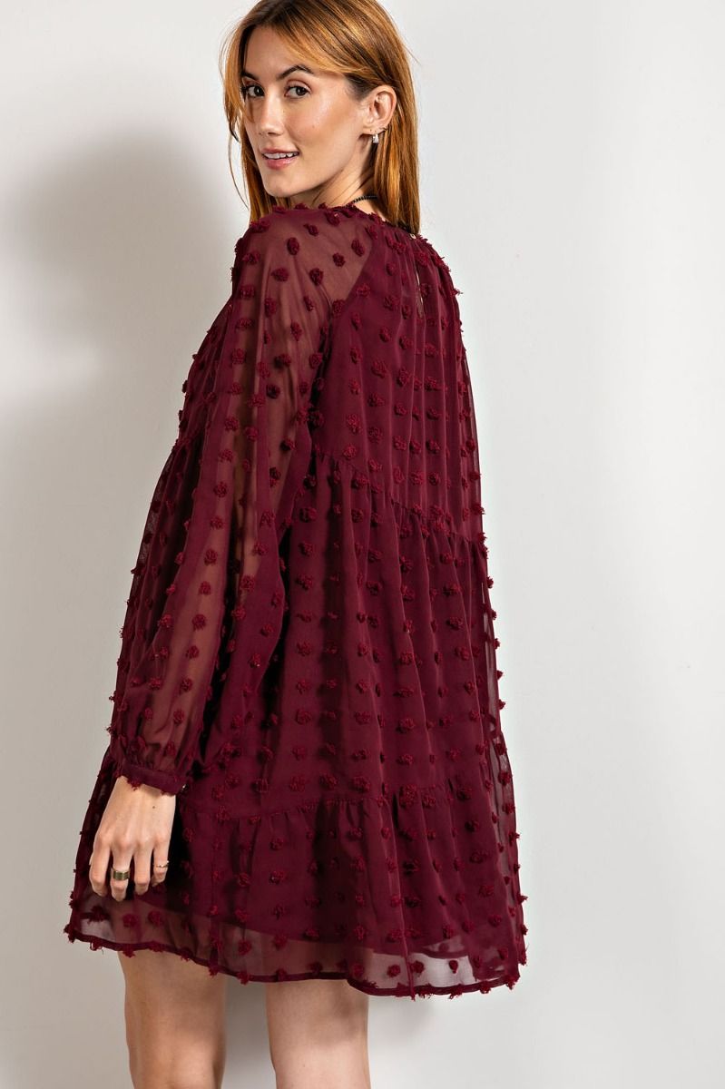 Buy Easel Flowy Silhouette Swiss Dot Pom Pom Chiffon Dress by Sensual Fashion Boutique