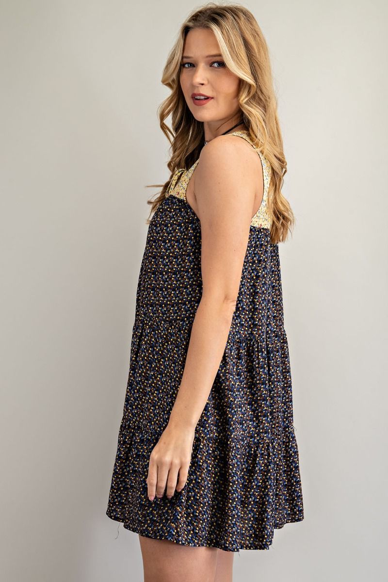 Buy Easel Mix Printed Loose Fit Rounded Neckline Tiered Ruffle Dress by Sensual Fashion Boutique