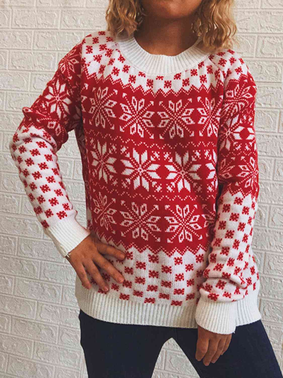 Buy Snowflake Pattern Long Sleeve Sweater by Faz