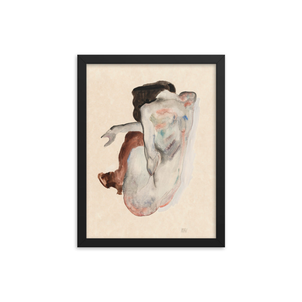 Buy Naked lady. Crouching Nude in Shoes and Black Stockings, Back View Wall Art Print by Faz