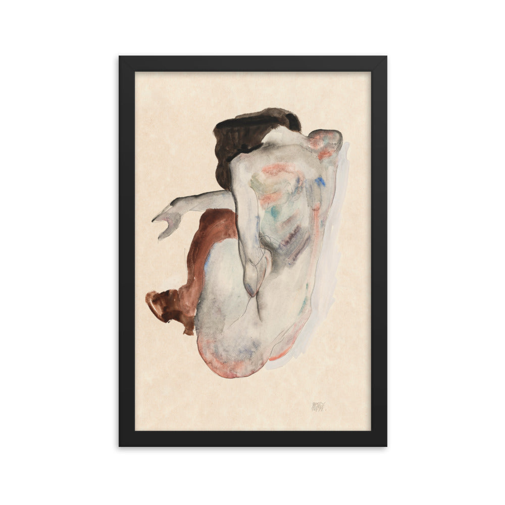 Buy Naked lady. Crouching Nude in Shoes and Black Stockings, Back View Wall Art Print by Faz