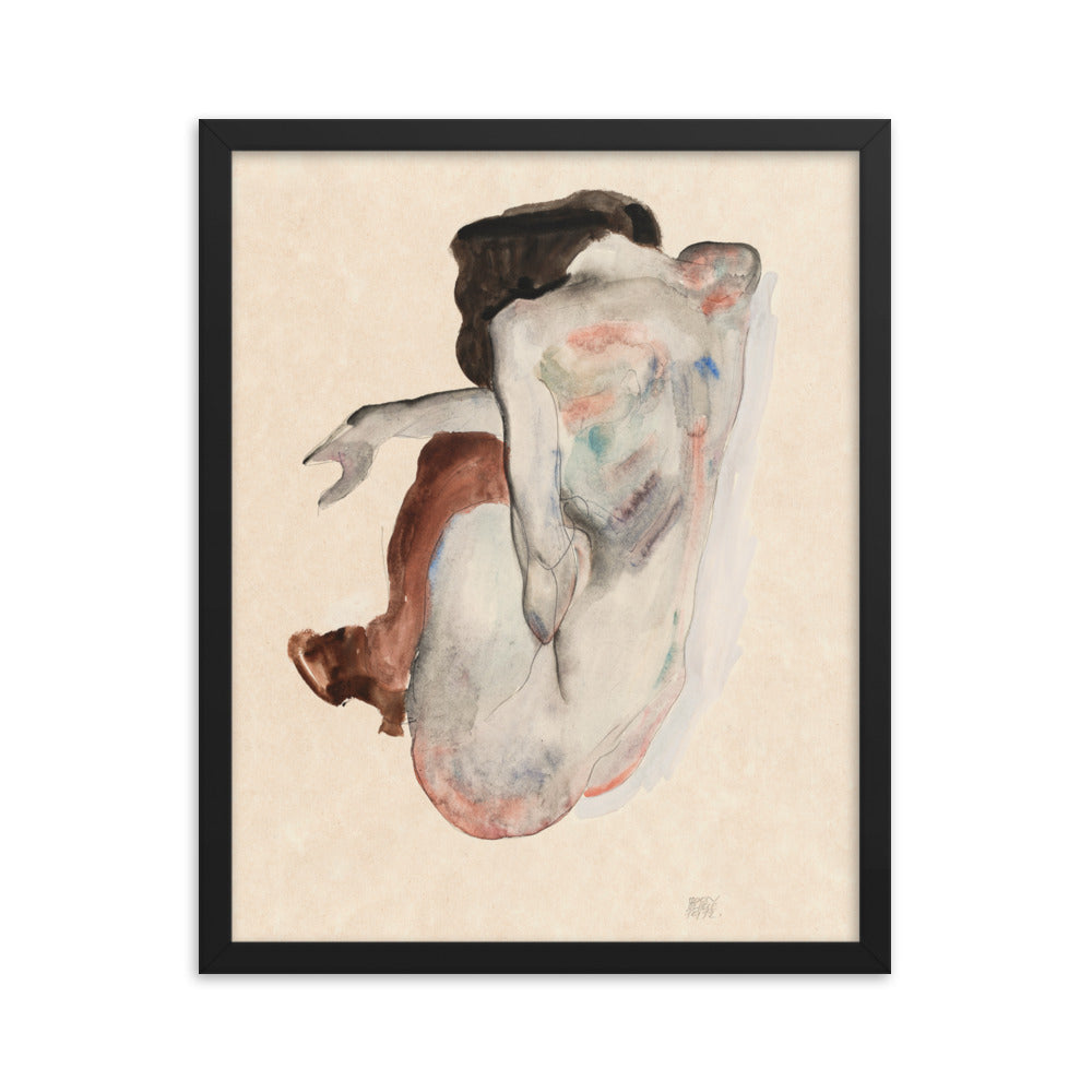 Buy Naked lady. Crouching Nude in Shoes and Black Stockings, Back View Wall Art Print by Faz