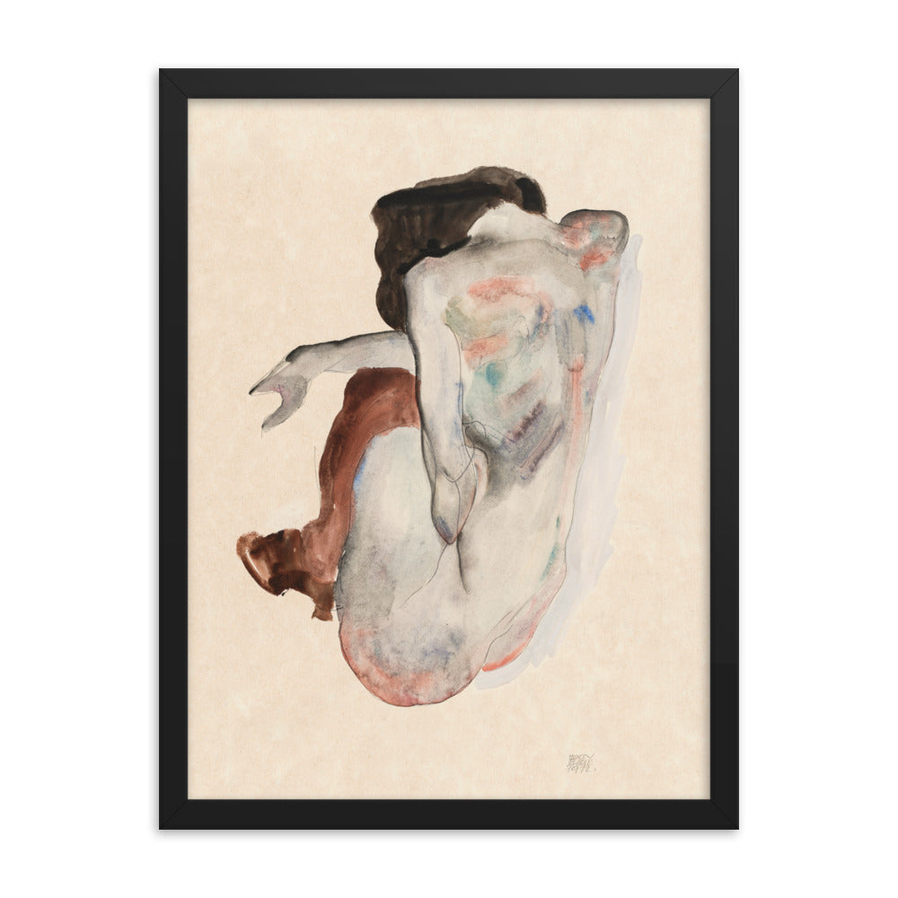 Buy Naked lady. Crouching Nude in Shoes and Black Stockings, Back View Wall Art Print by Faz