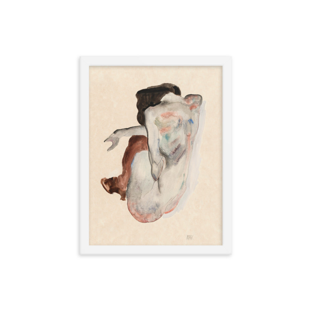 Buy Naked lady. Crouching Nude in Shoes and Black Stockings, Back View Wall Art Print by Faz