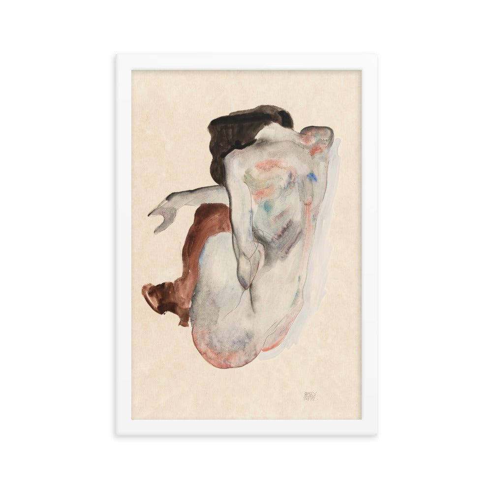 Buy Naked lady. Crouching Nude in Shoes and Black Stockings, Back View Wall Art Print by Faz
