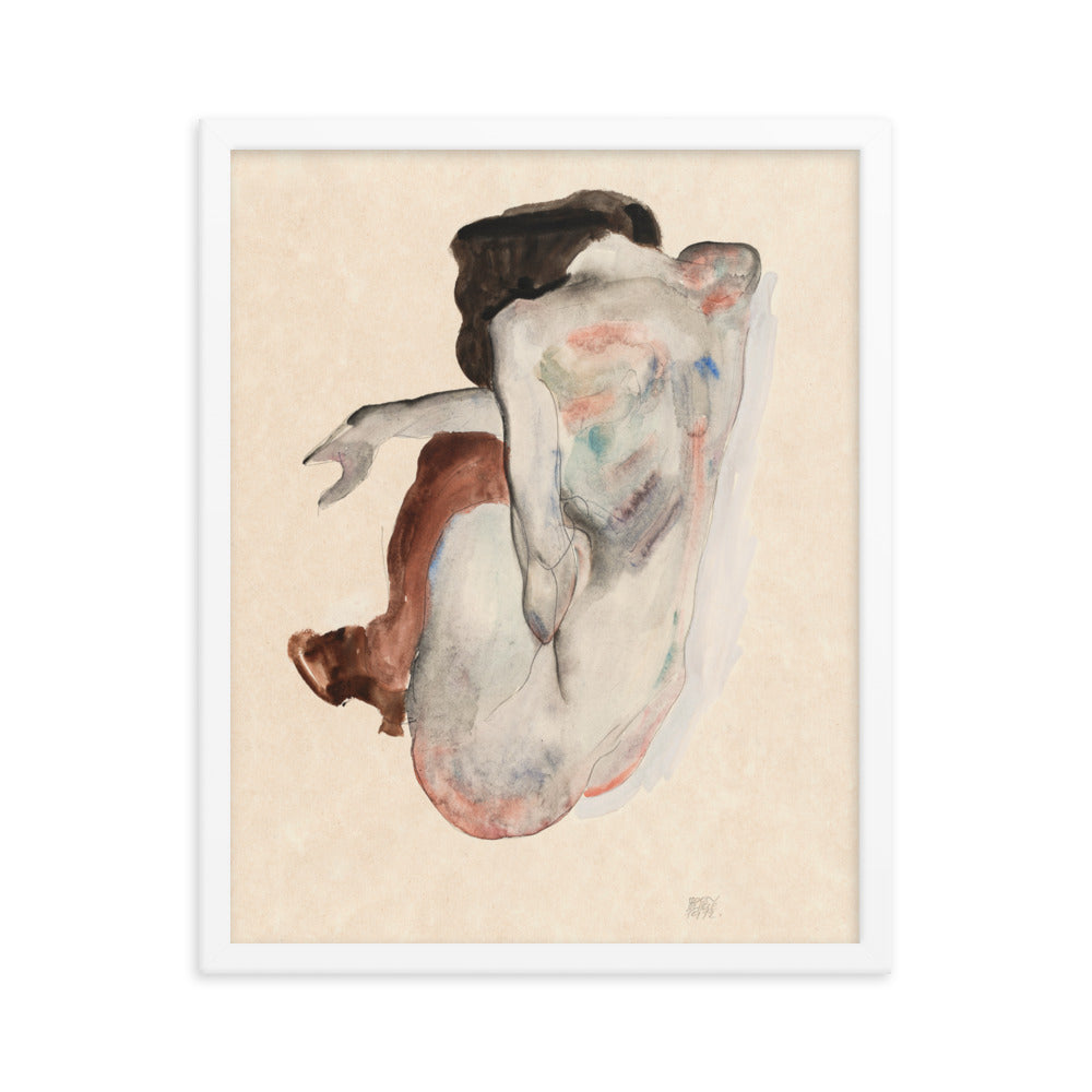 Buy Naked lady. Crouching Nude in Shoes and Black Stockings, Back View Wall Art Print by Faz