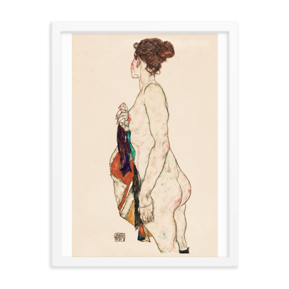 Buy Standing Nude woman with a Patterned Robe Wall Art Print by Faz