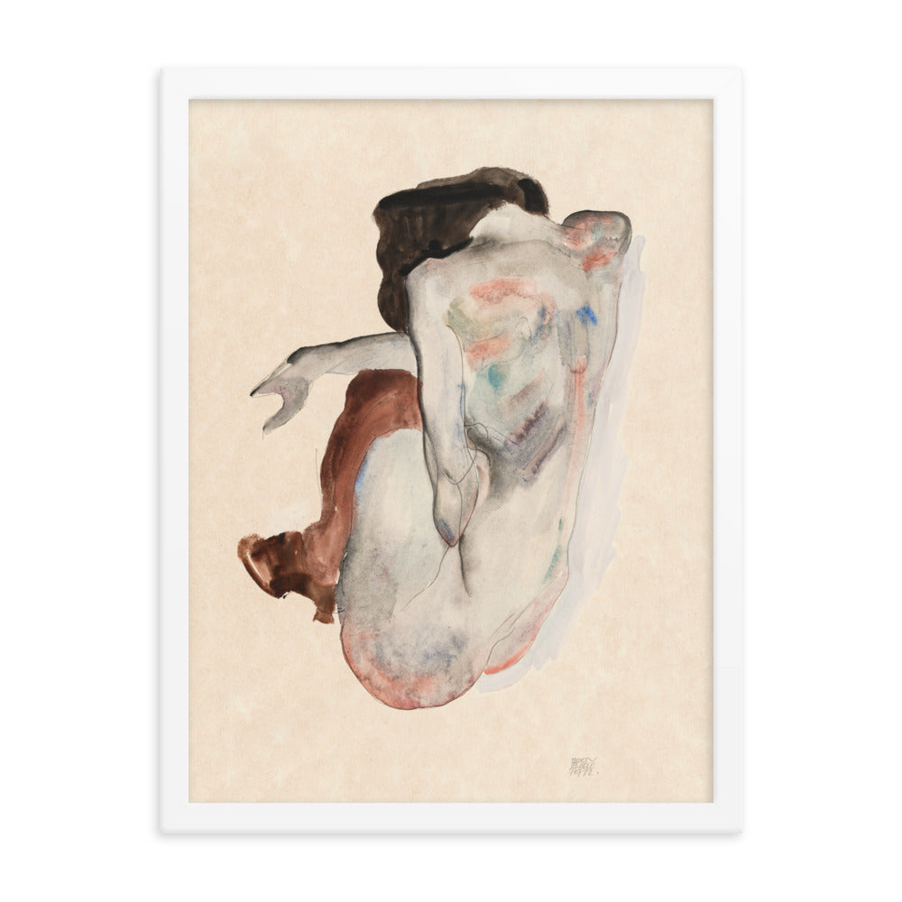Buy Naked lady. Crouching Nude in Shoes and Black Stockings, Back View Wall Art Print by Faz