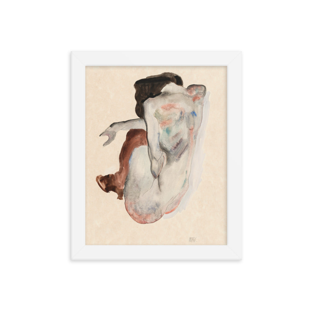 Buy Naked lady. Crouching Nude in Shoes and Black Stockings, Back View Wall Art Print by Faz
