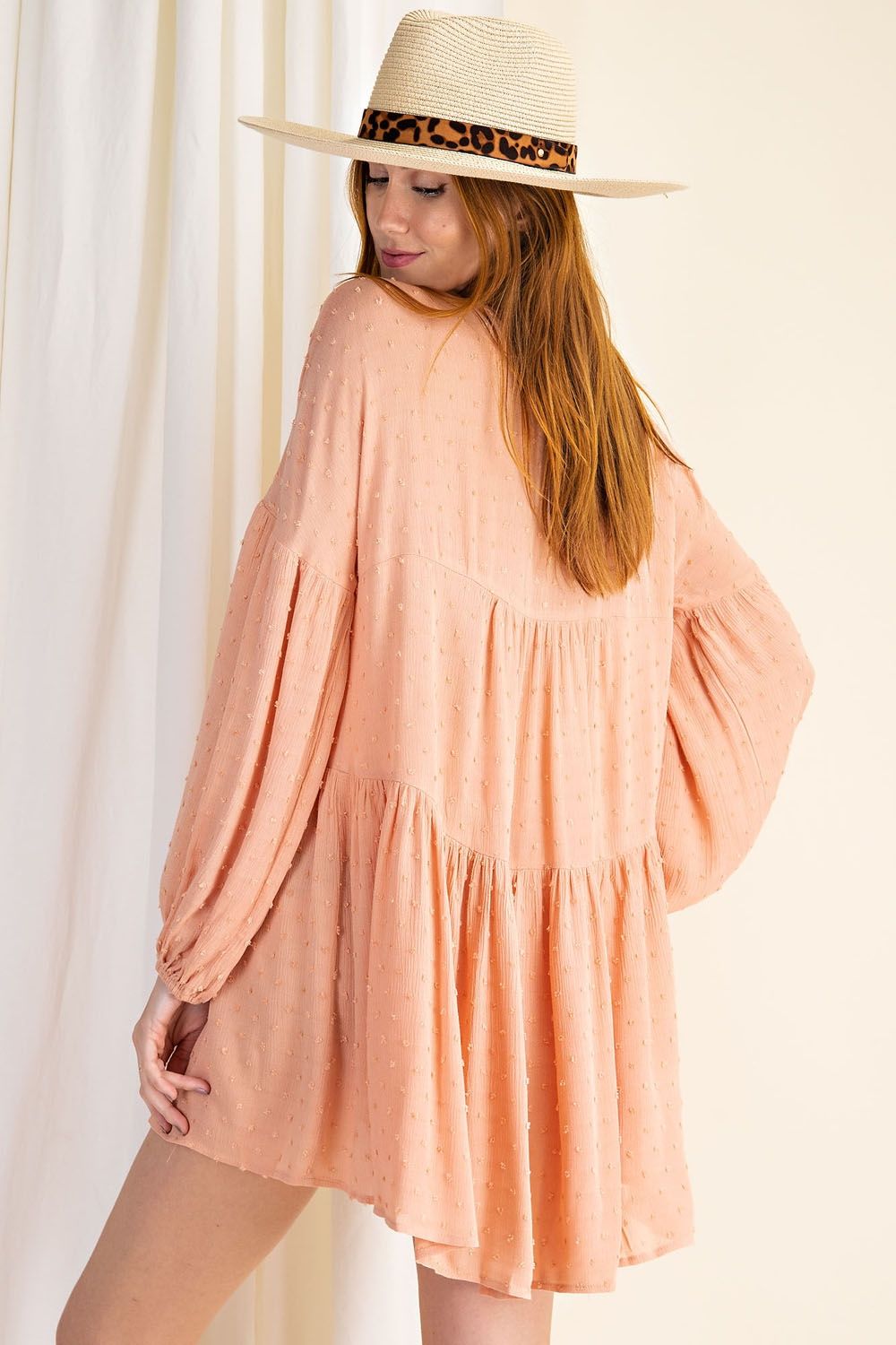 Buy Easel V Neckline Rayon Gauze Woven Lightweight Bubble Sleeves Dress by Sensual Fashion Boutique