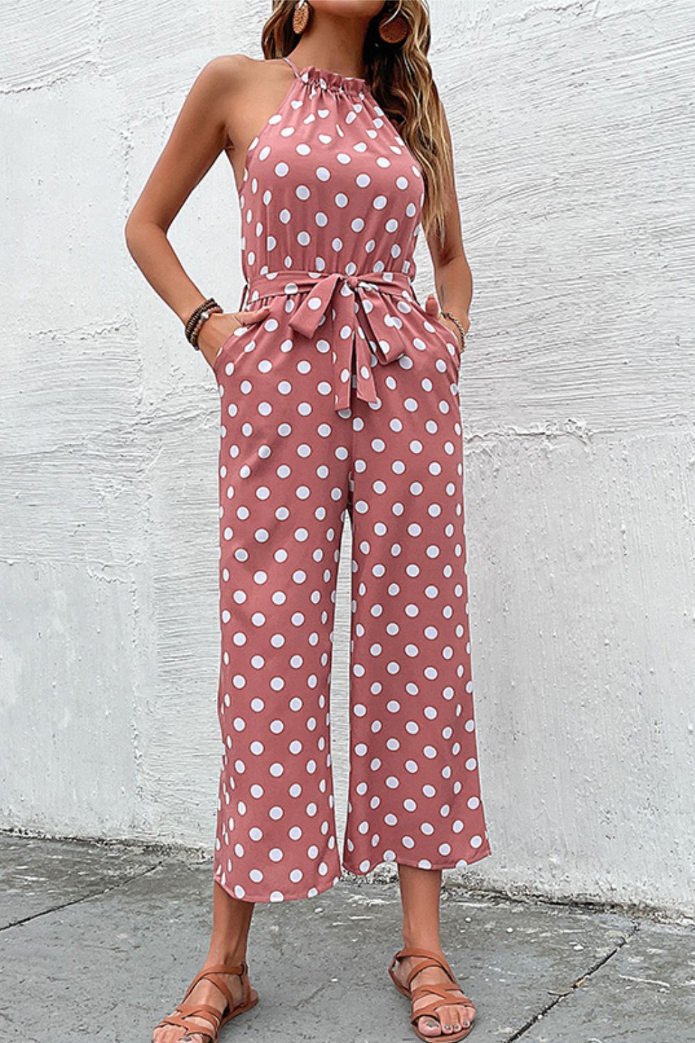 Buy Polka Dot Grecian Wide Leg Jumpsuit by Faz
