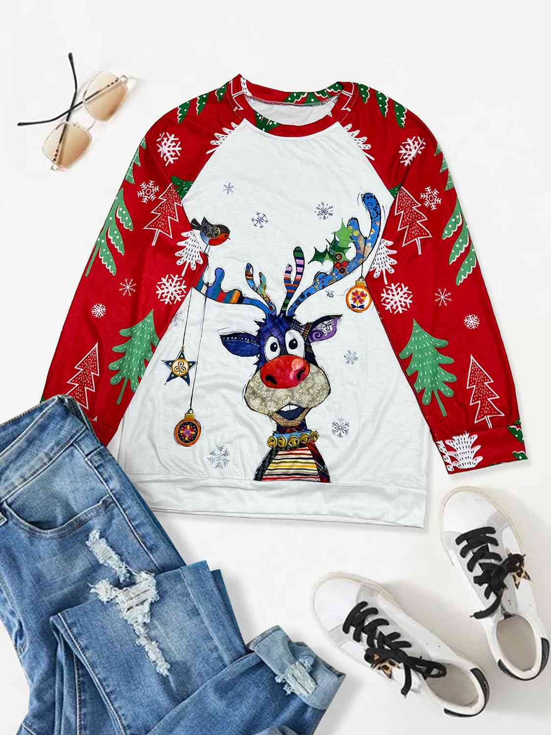 Plus Size Christmas Theme Raglan Sleeve T-Shirt