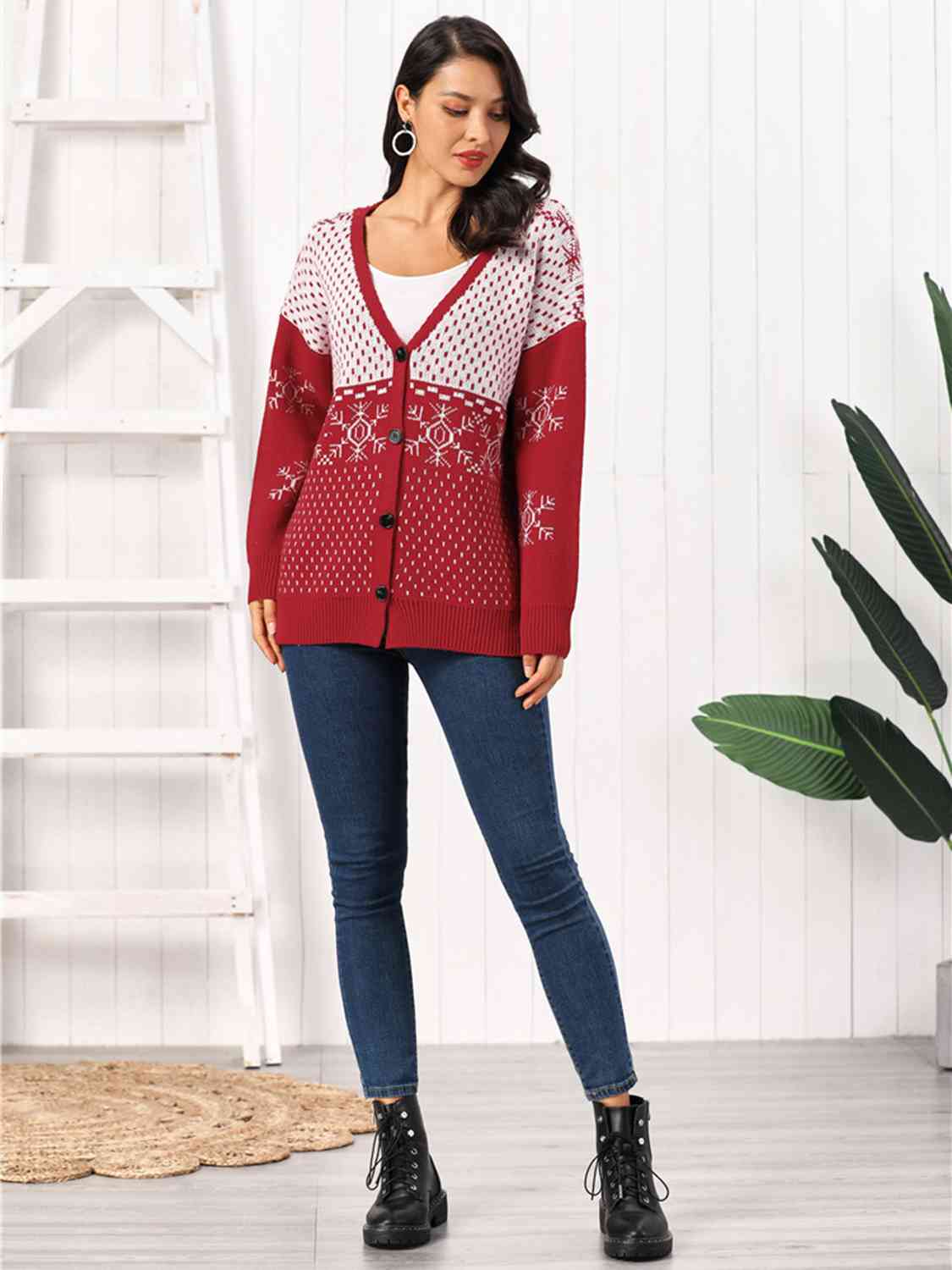 Buy Snowflake Button Down Cardigan by Faz