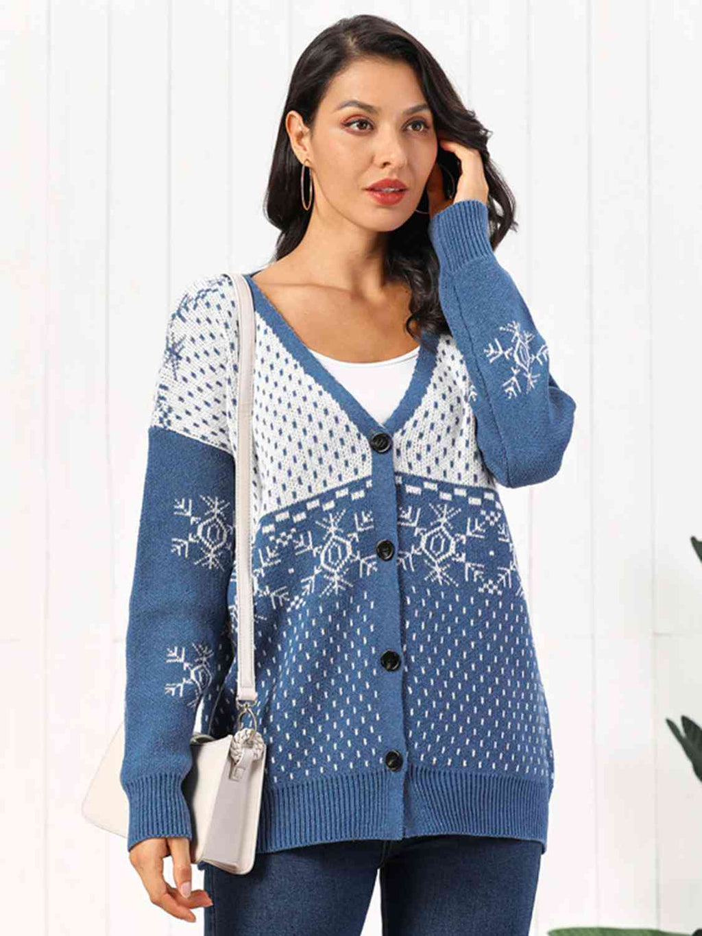 Buy Snowflake Button Down Cardigan by Faz