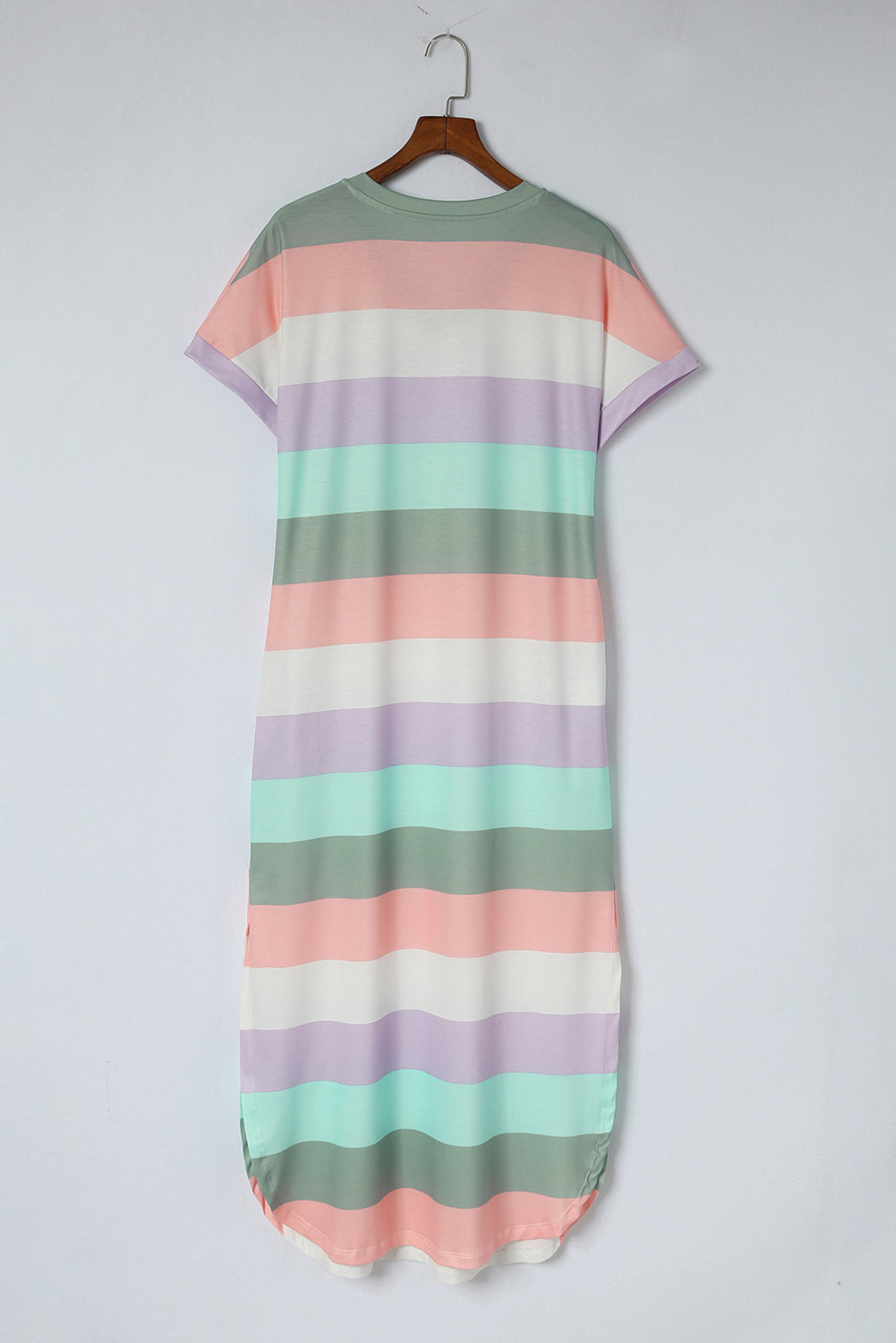 Color Block V-Neck Short Sleeve Slit Dress with Pockets