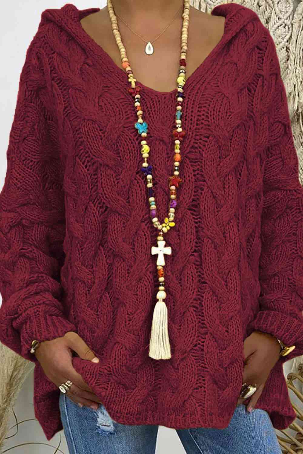 Buy Cable-Knit Hooded Sweater by O & Y.M