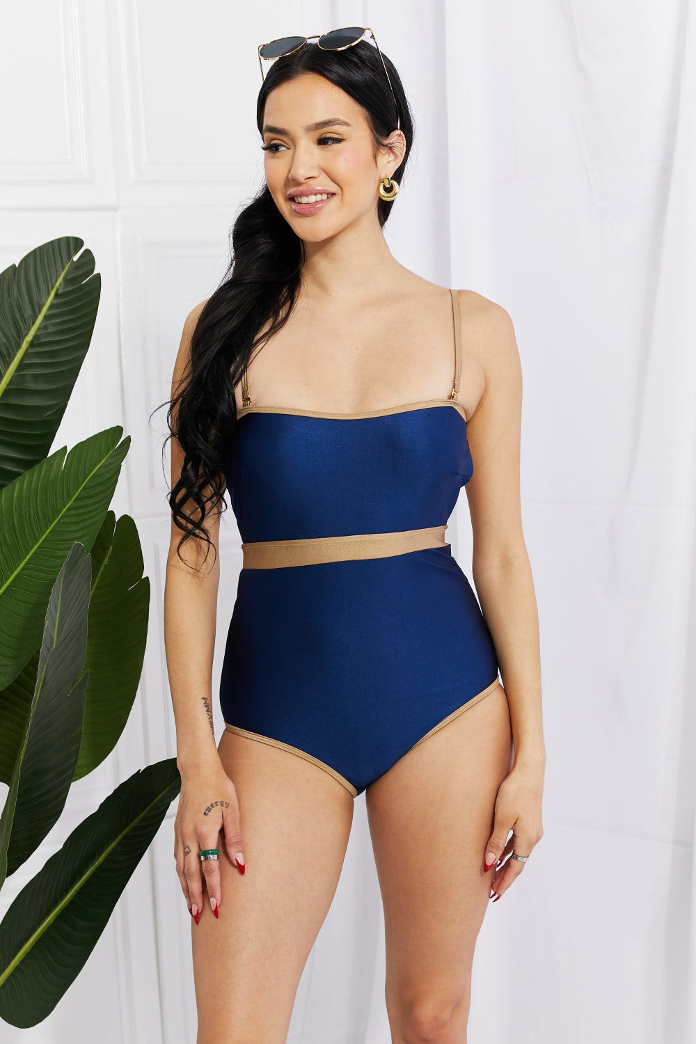 Buy Wave Break Contrast Trim One-Piece by Marina West Swim