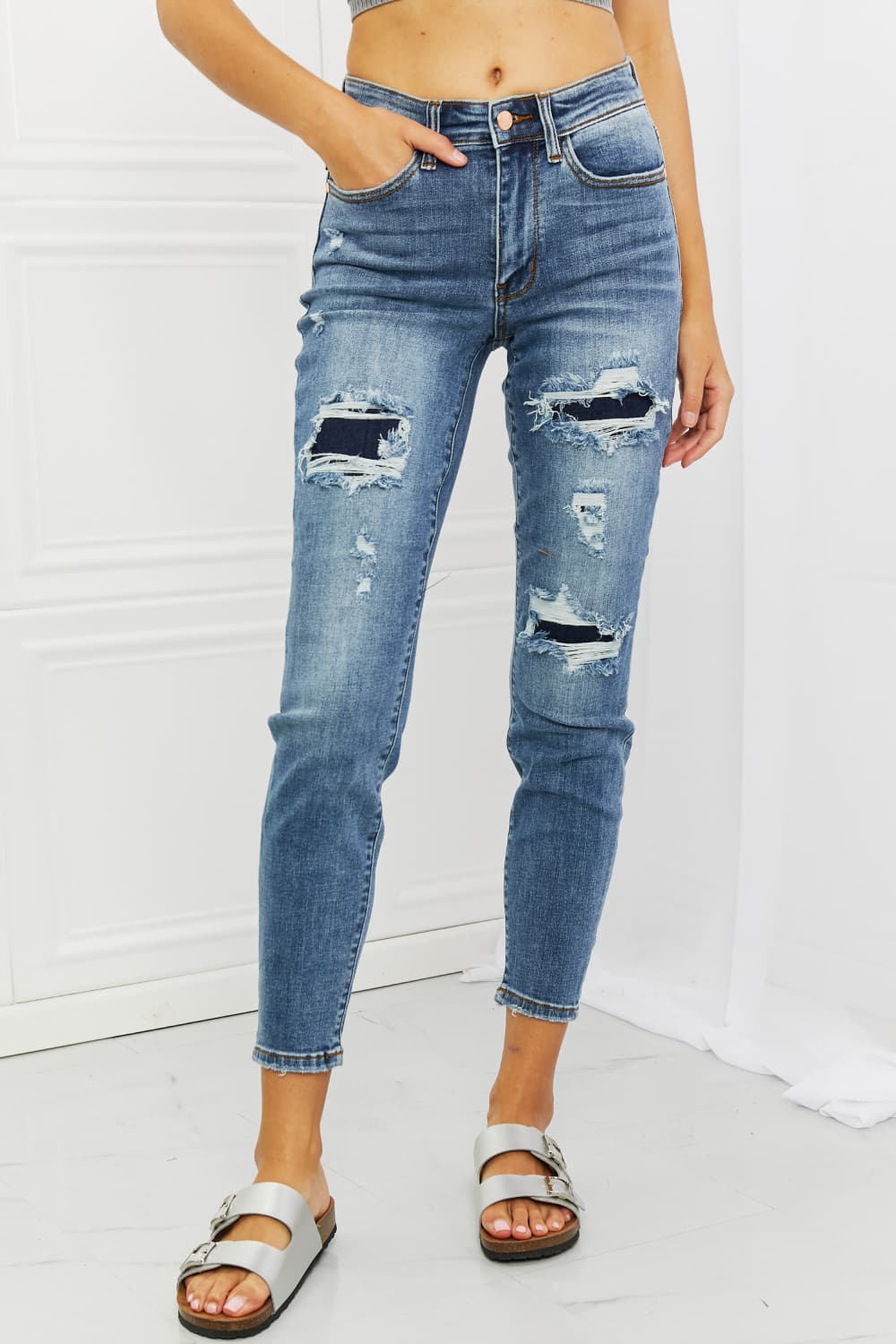 Dahlia Distressed Patch Jeans