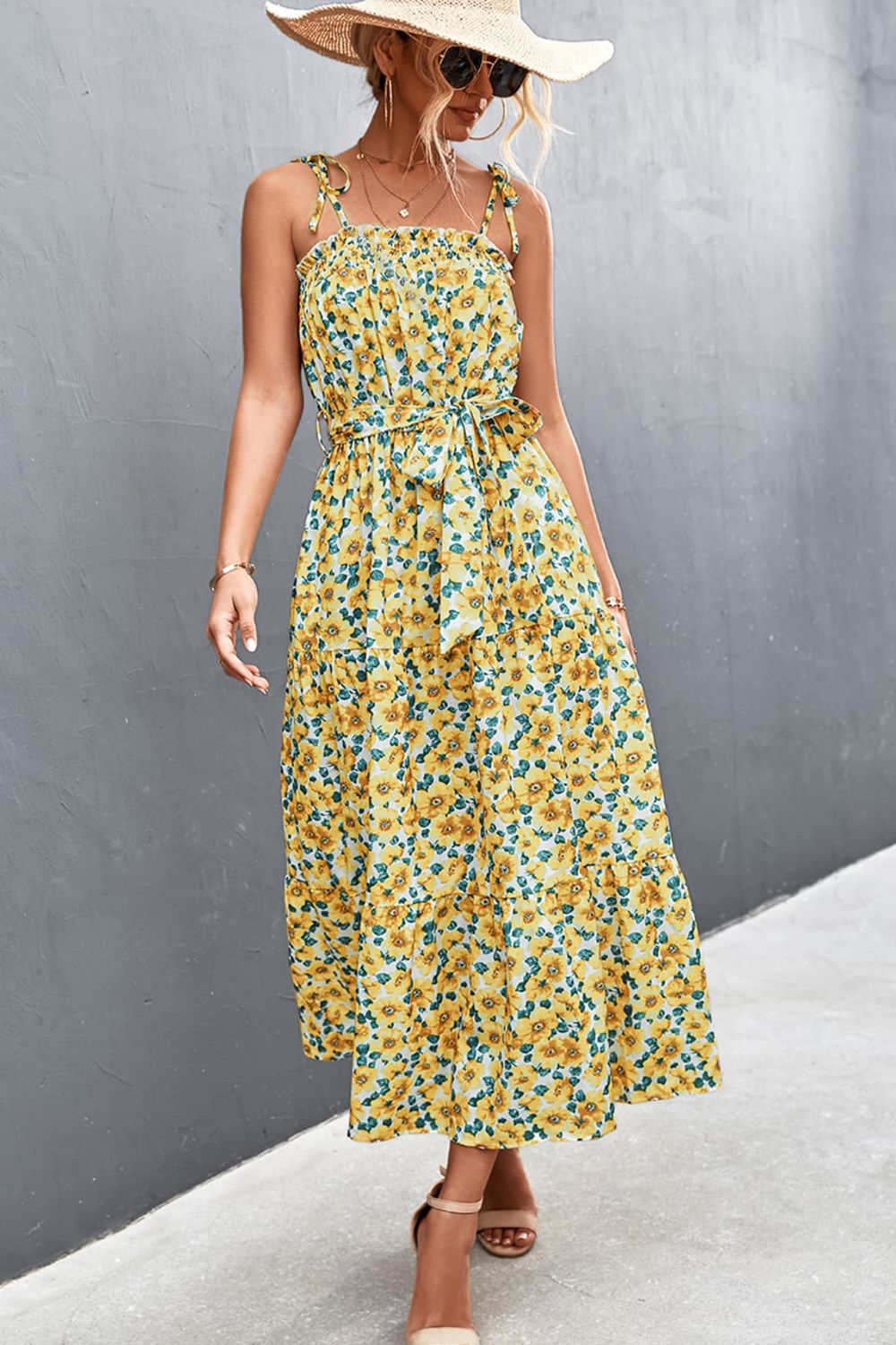 Buy Floral Tie-Shoulder Belted Dress by YO