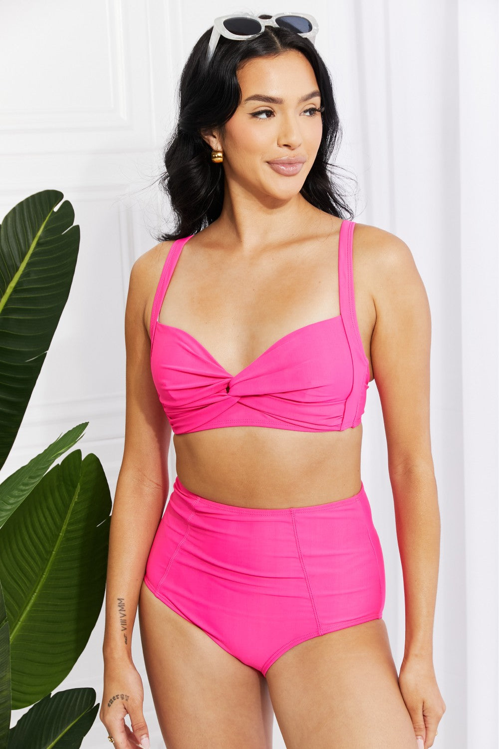 Buy Take A Dip Twist High-Rise Bikini in Pink by Marina West Swim