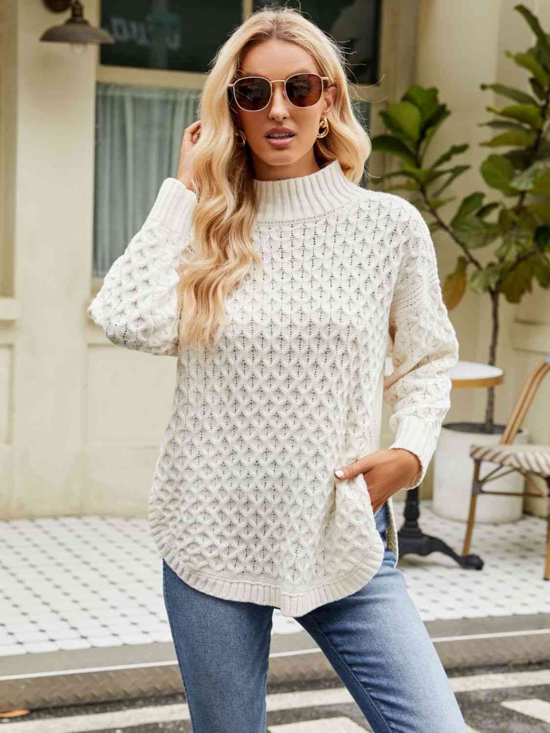 Buy Mock Neck Slit Sweater by YH