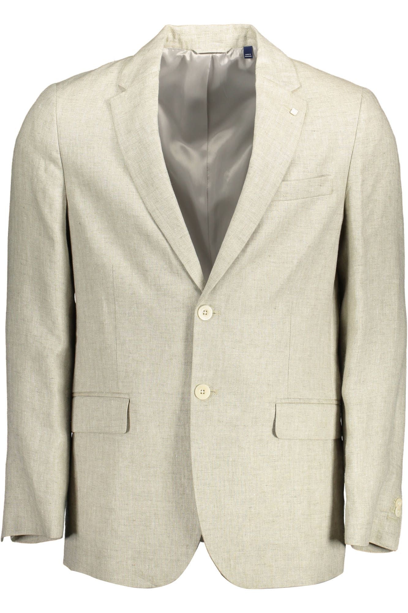 Beige Linen Classic Jacket with Logo Detailing