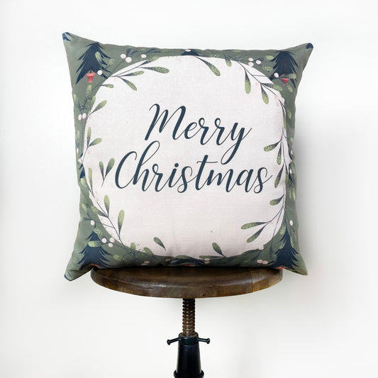 Beige Merry Christmas Throw Pillow Cover
