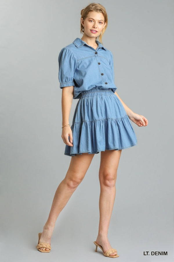 Buy Collar Button Front Half Short Sleeve Elastic Ruffle Dress by Sensual Fashion Boutique