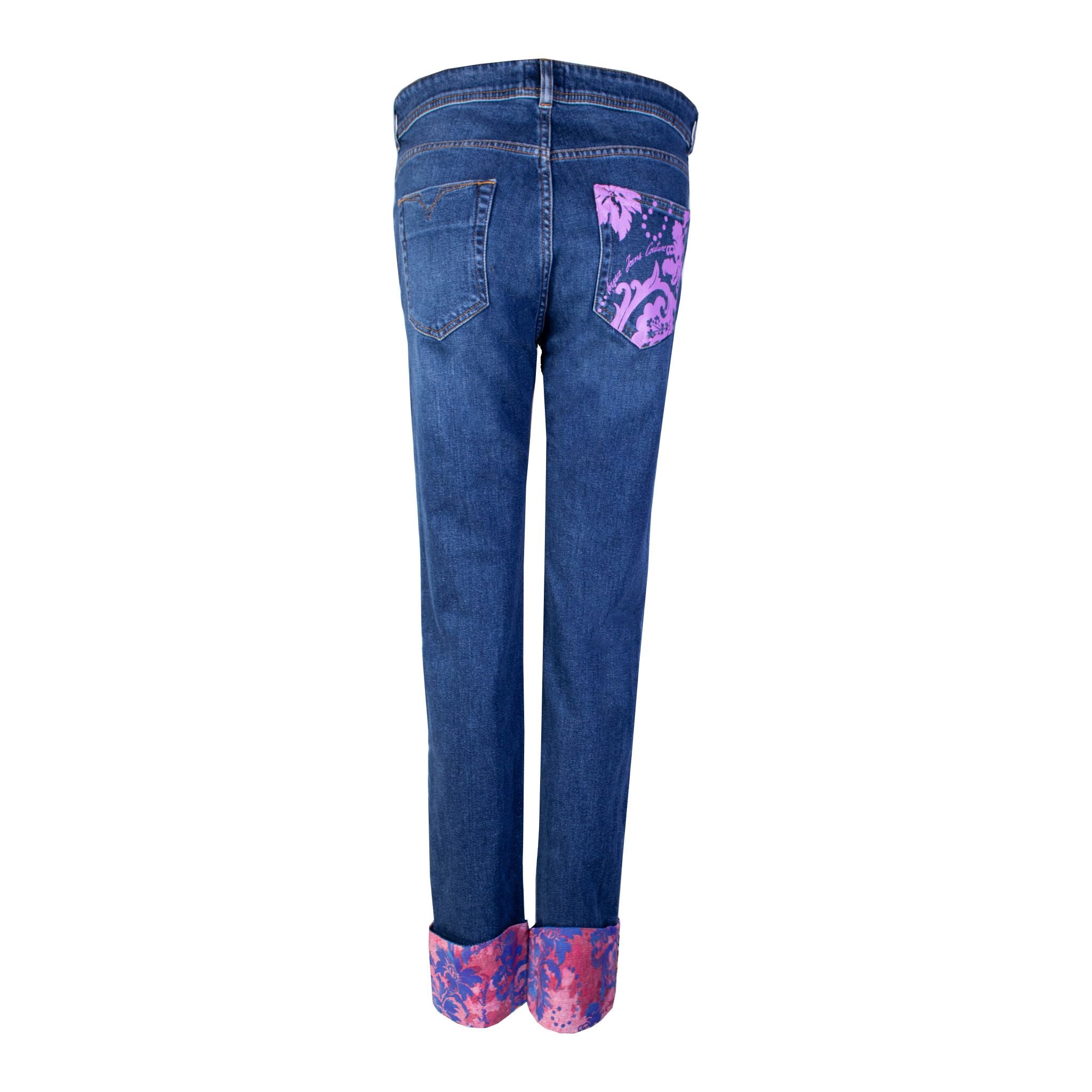 Chic Cuffed Denim Pants with Printed Details