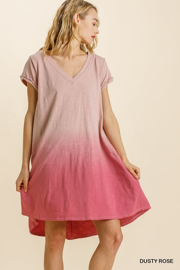 Buy Dip Dye V-Neck Short Sleeve Raw Edged Detailed Dress by Sensual Fashion Boutique