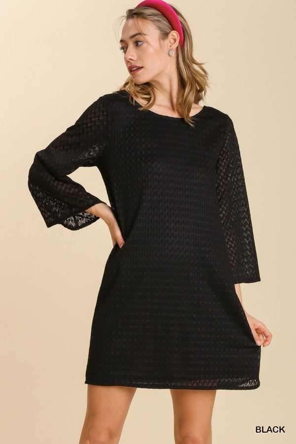 Buy Boat Neck Bell Sleeves Lace Detail Dress with Lining by Sensual Fashion Boutique