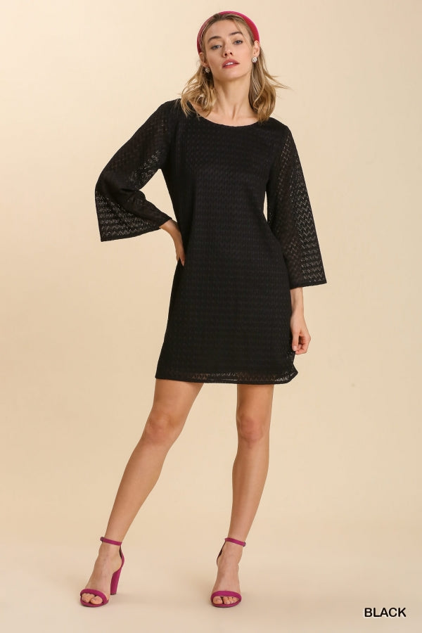 Boat Neck Bell Sleeves Lace Detail Dress with Lining