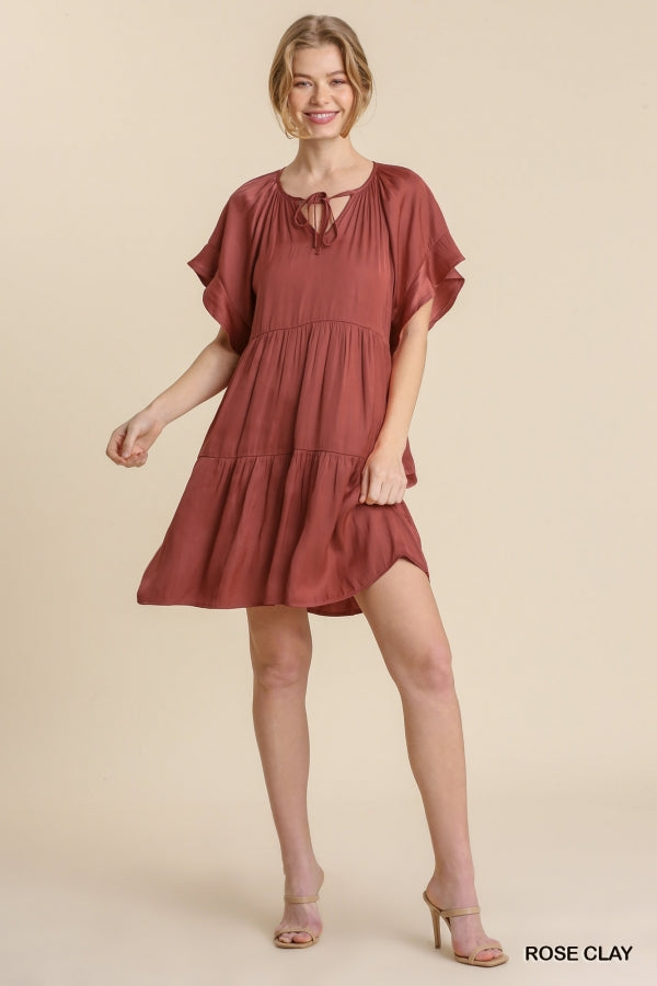 Buy Front Tie Short Ruffle Raglan Sleeves Tiered Dress by Sensual Fashion Boutique