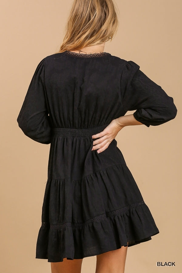 Buy Eyelet Detail Tiered Dress 3/4 Sleeves with No Lining by Sensual Fashion Boutique