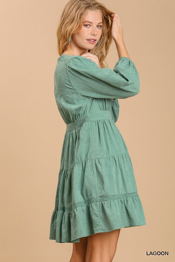 Buy Eyelet Detail Tiered Dress 3/4 Sleeves with No Lining by Sensual Fashion Boutique
