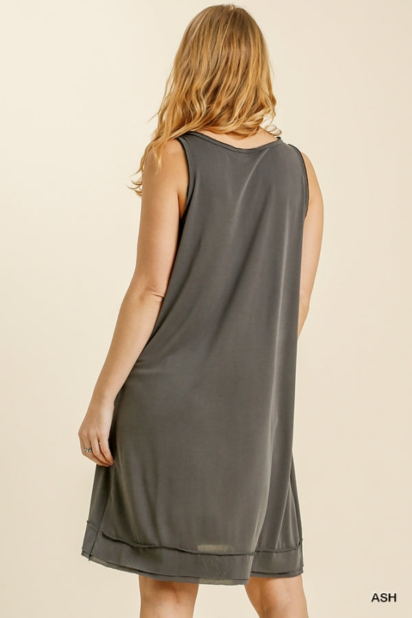 Buy Button Front Round Neck Sleeveless Raw Edged Hem Dress by Sensual Fashion Boutique