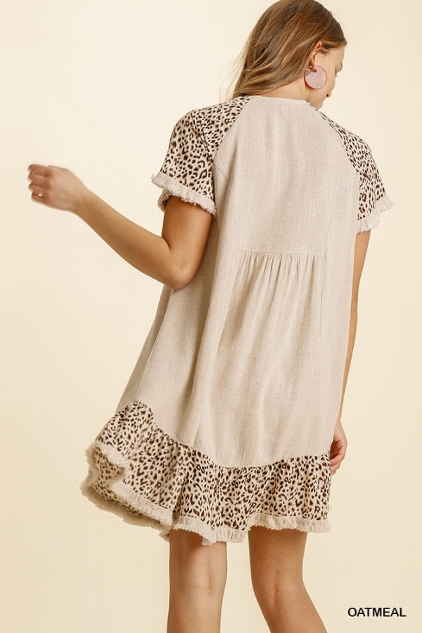 Buy Animal Print Short Sleeve Ruffle Trim Frayed Edges Dress by Sensual Fashion Boutique