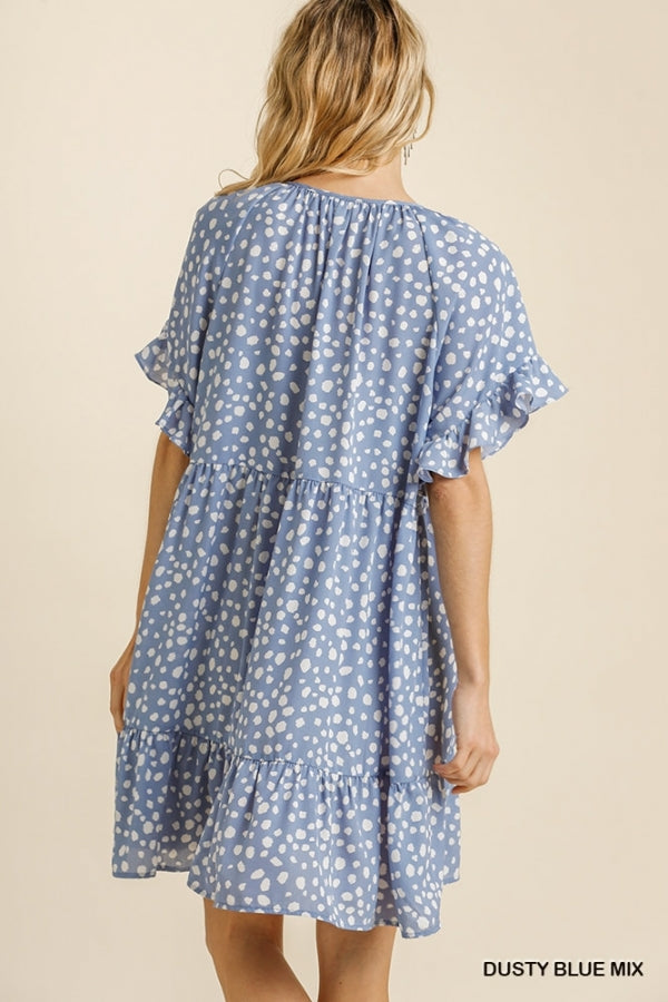 Buy Dalmatian Print Split Neck Short Sleeve Ruffle Hem Dress by Sensual Fashion Boutique