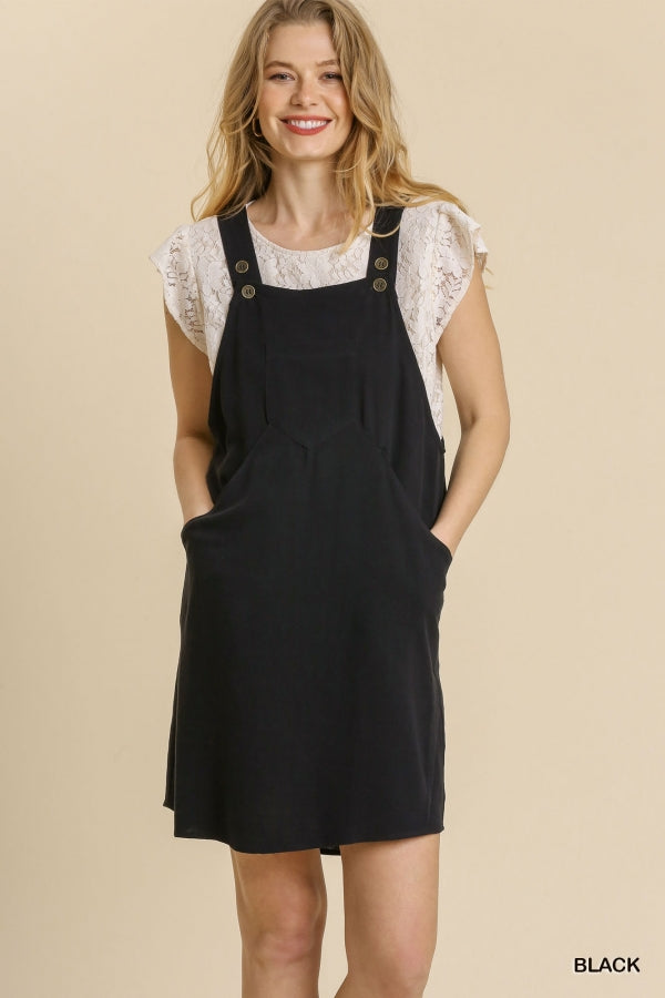 Buy Linen Blend Button Overall Front Side Pockets Dress by Sensual Fashion Boutique